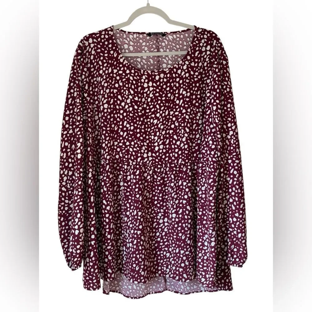 BloomChic Women's Burgundy Polka Dot Long Sleeve Patterned Tunic Size 22-24
